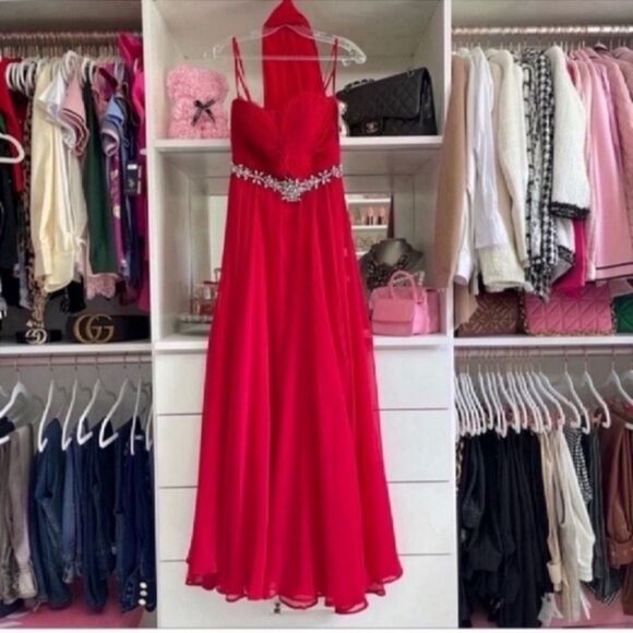 NWT A-Line Sweetheart Floor-Length Chiffon Dresse With Ruffle Beading 2